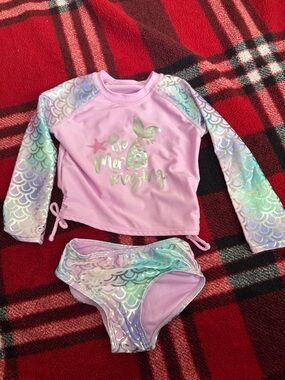 2/$15- okie dokie Pastel Pink Mermaid Rashguard Swim Set